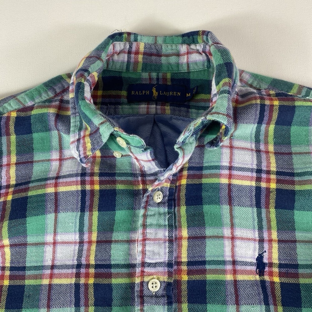 Ralph Lauren Flannel Shirt Mens Medium Blue Long Sleeve Heavy Button‎ Down